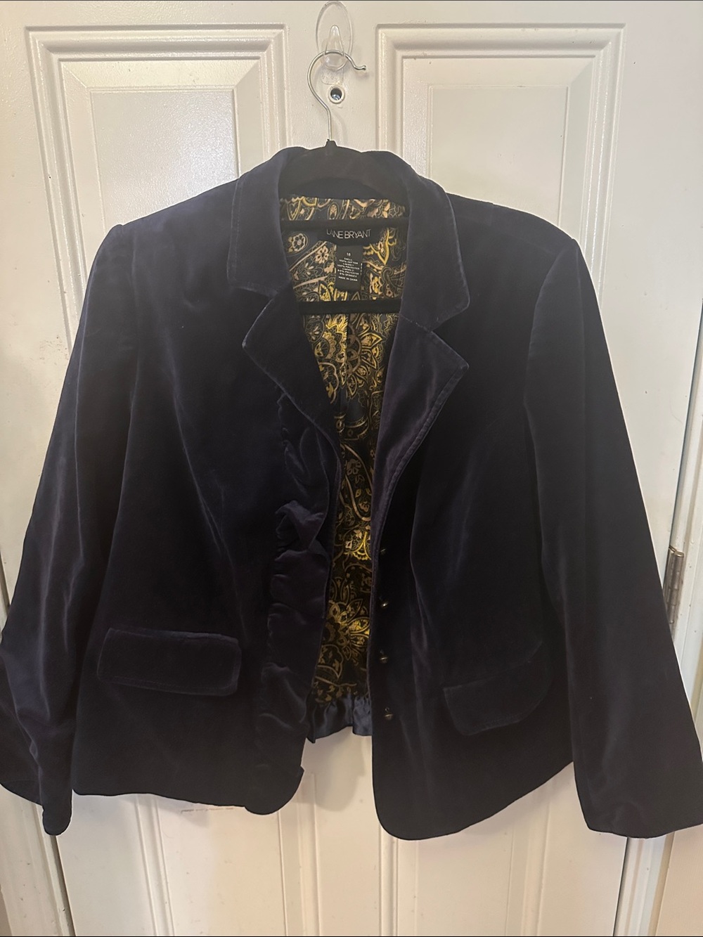Lane Bryant Dark Blue Velvet Ruffle Close Blazer Style Coat plus size 18